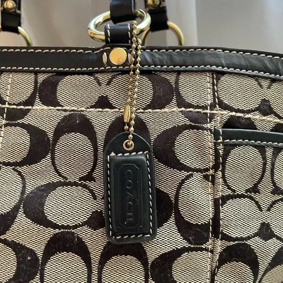 Coach Monogram Poppy Black and Tan Signature Tote Bag - Picture 2 of 12